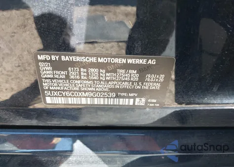 2021 BMW X6 xDrive40I z USA, uszkodzony, nr VIN 5UXCY6C0XM9G02539